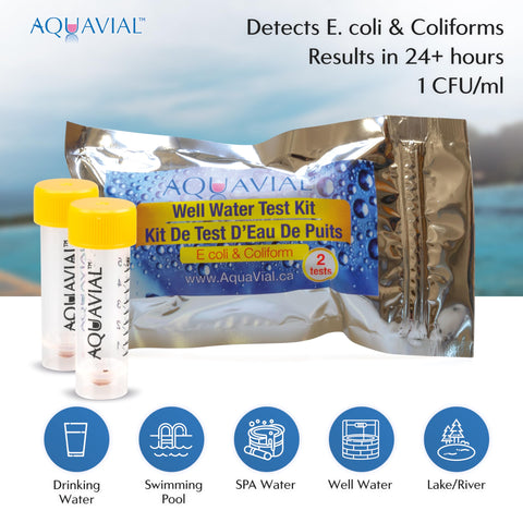 AquaVial color chart compares yellow safe versus pink contaminated indicators.