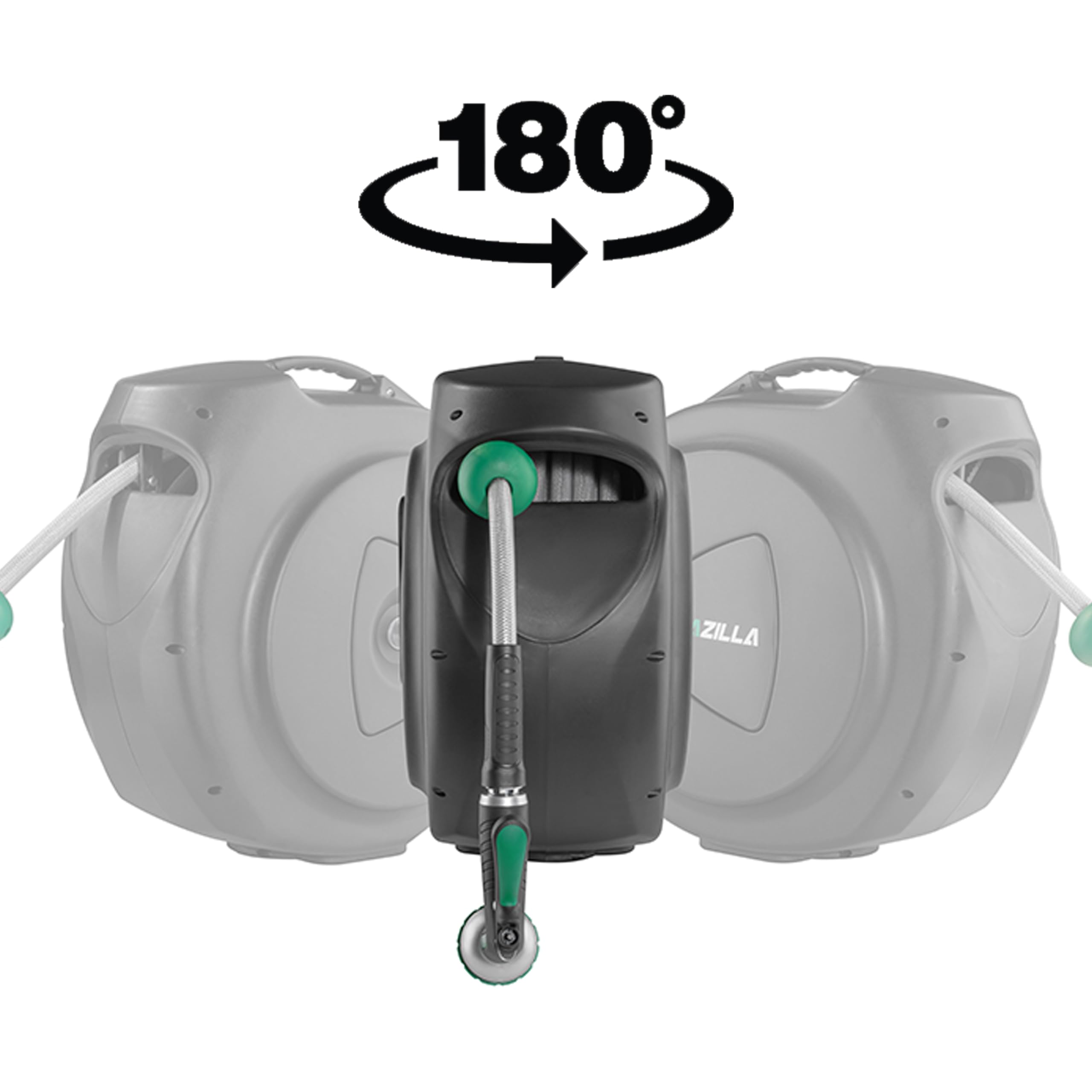AQUAZILLA auto-rewind mechanism keeps hoses neatly stowed after use.