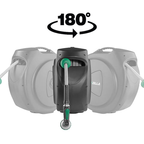 AQUAZILLA auto-rewind mechanism keeps hoses neatly stowed after use.