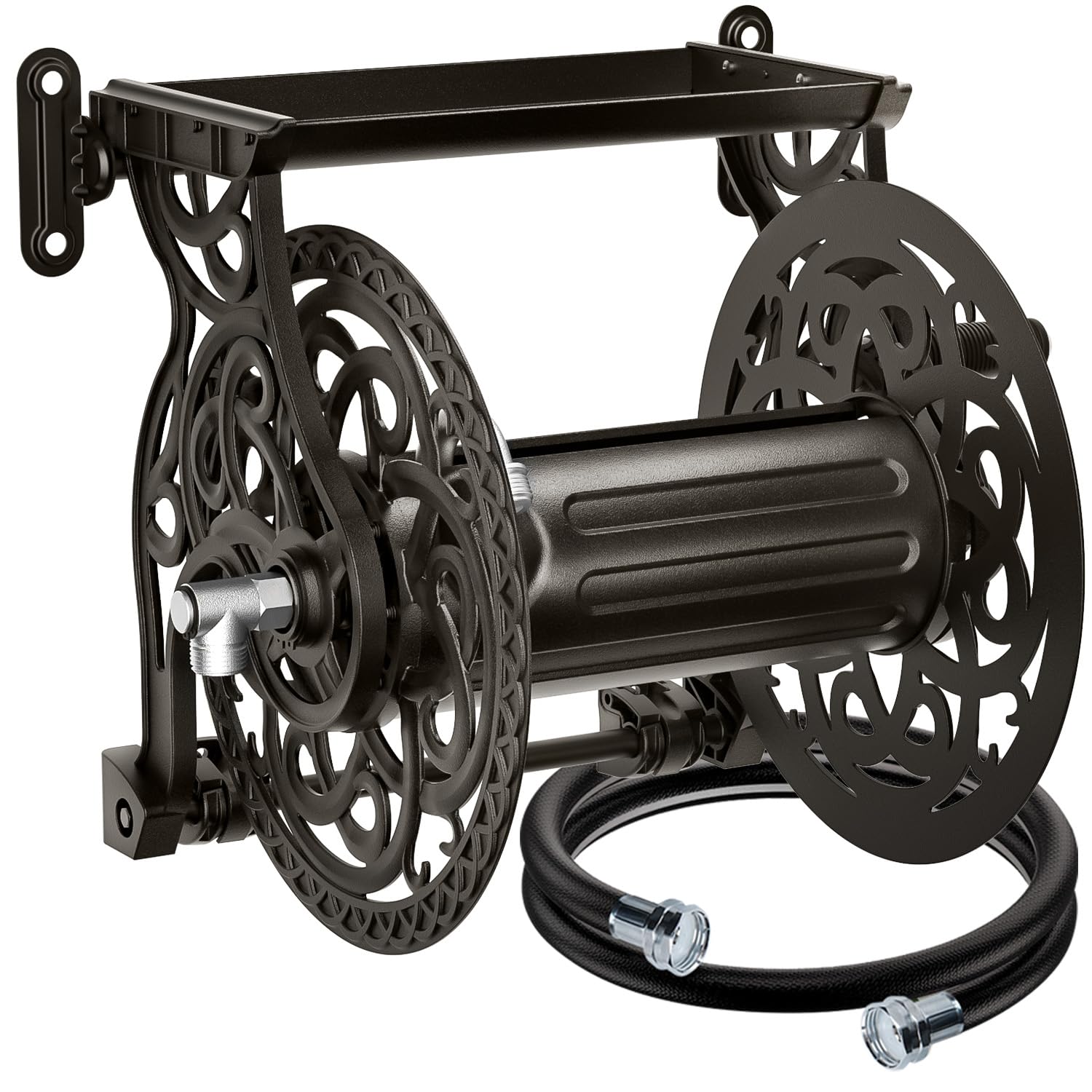 Ergonomic crank handle enables smooth winding of the hose.