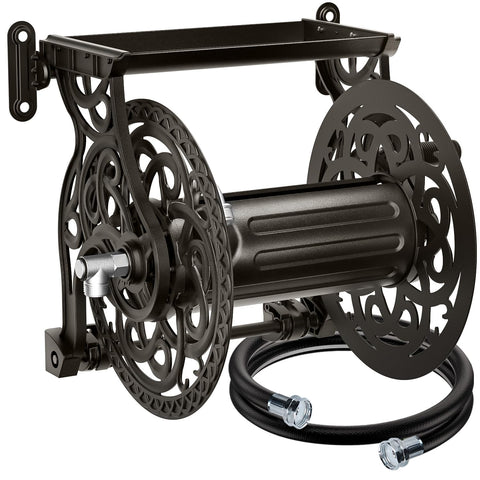 Ergonomic crank handle enables smooth winding of the hose.