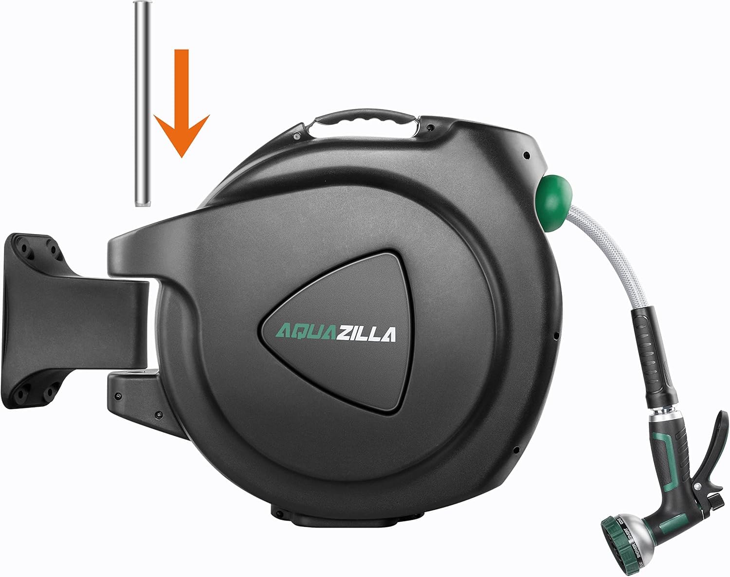 AQUAZILLA front roller guide reduces hose abrasion for smoother rewinding.