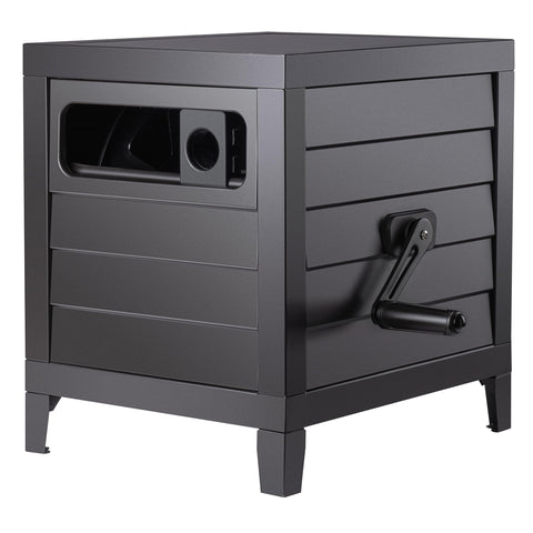 AQUAZILLA metal hose reel deck box exterior for durable outdoor storage.