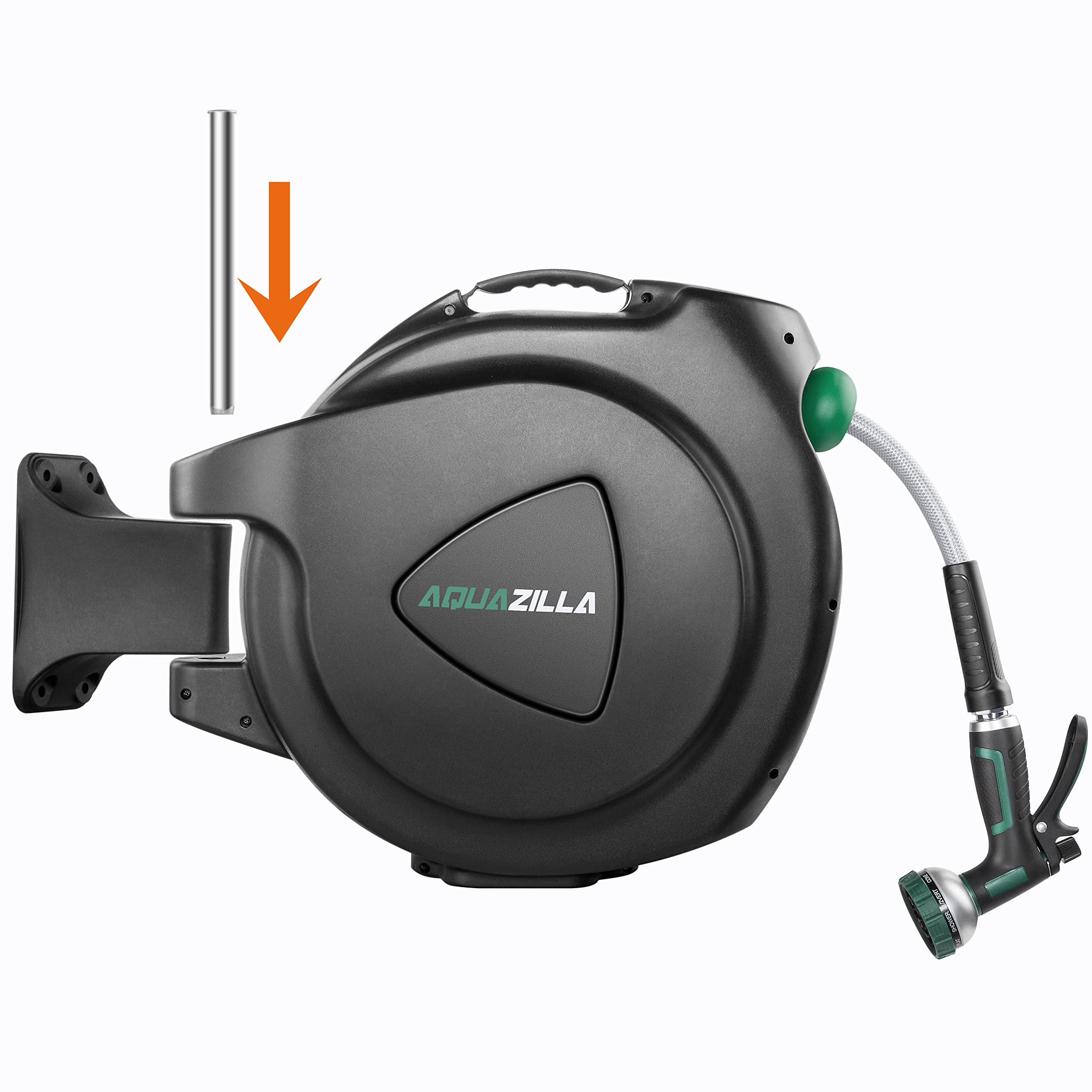 AQUAZILLA non-snag rollers protect hose during retraction from wear.