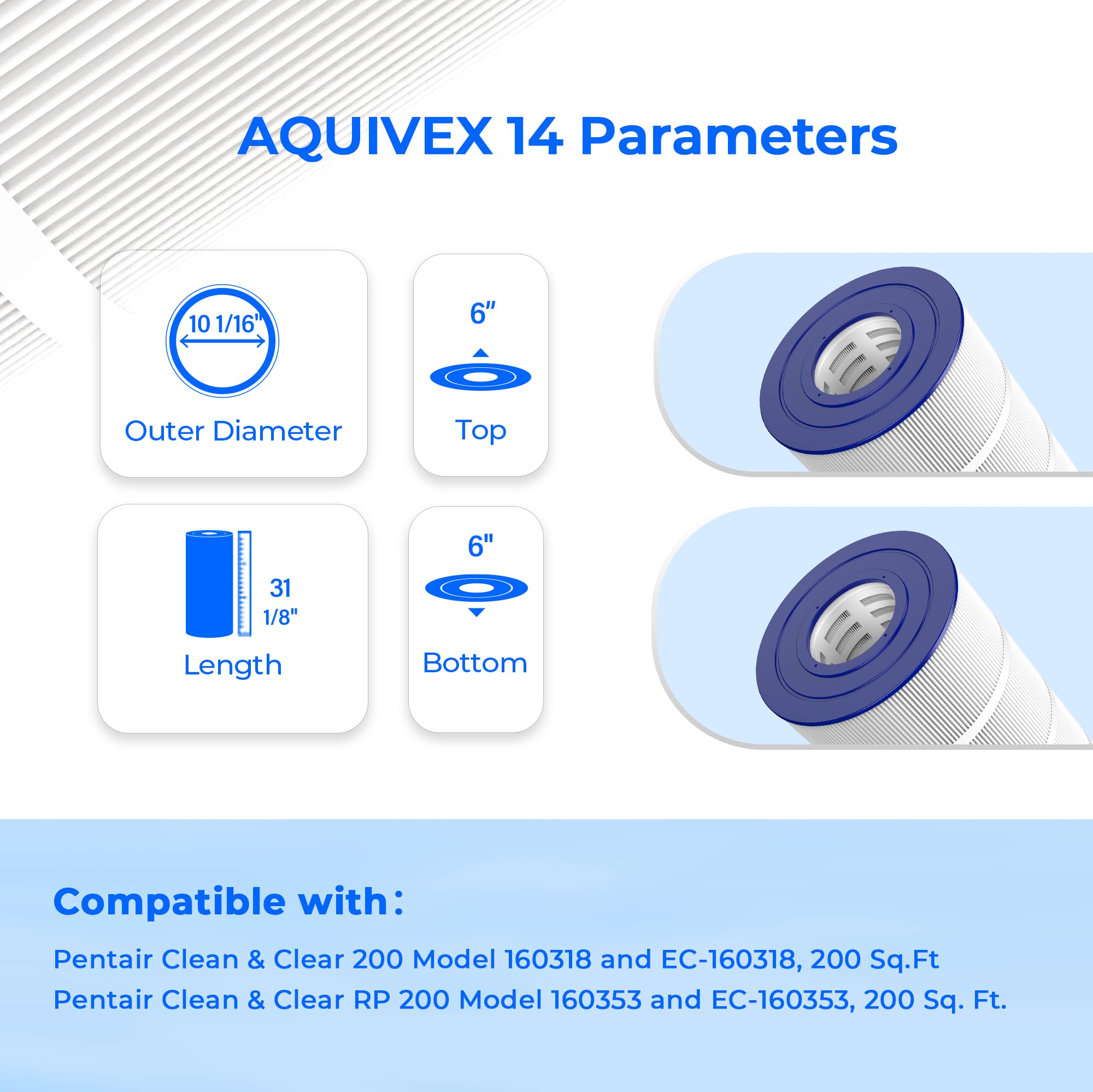AQUIVEX CCRP200 filtration-area visualization emphasizes 200 sq ft capacity