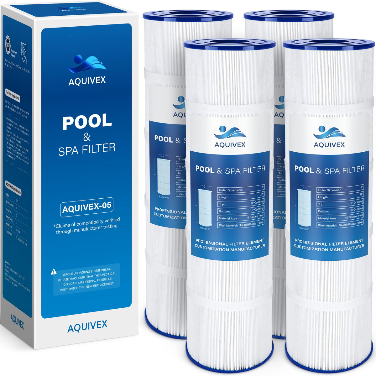 AQUIVEX CL460 filter cartridge front view with durable end caps for reliability.