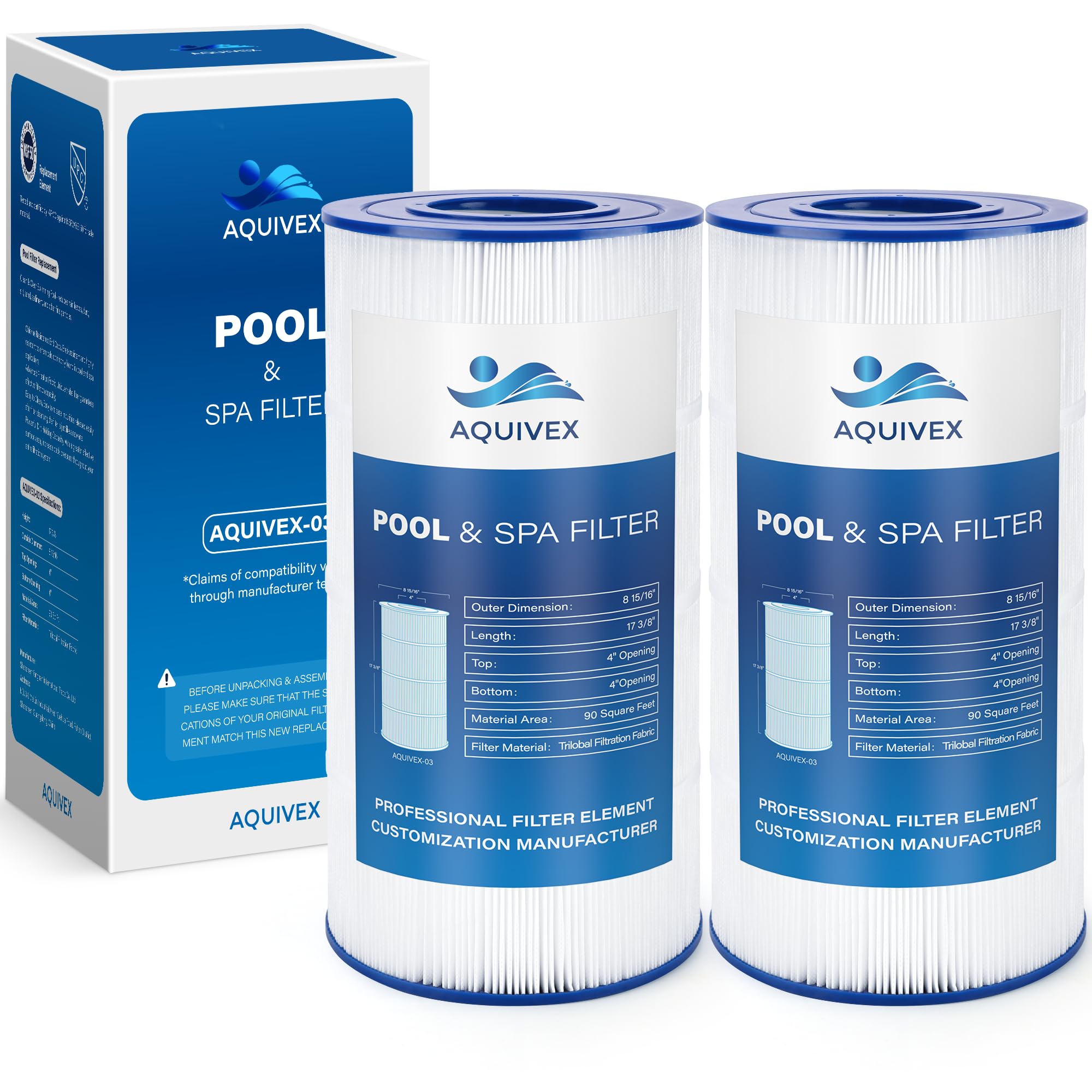 AQUIVEX CX900RE filter cartridge close-up shows durable filtration media for clear water