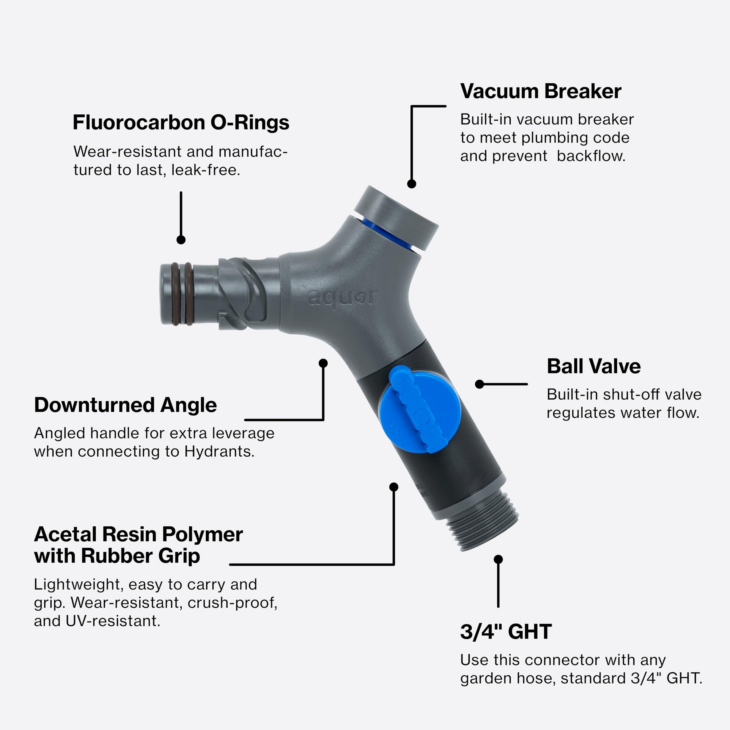 Aquor Comfort Grip VB hose connector ball valve enables precise flow control.