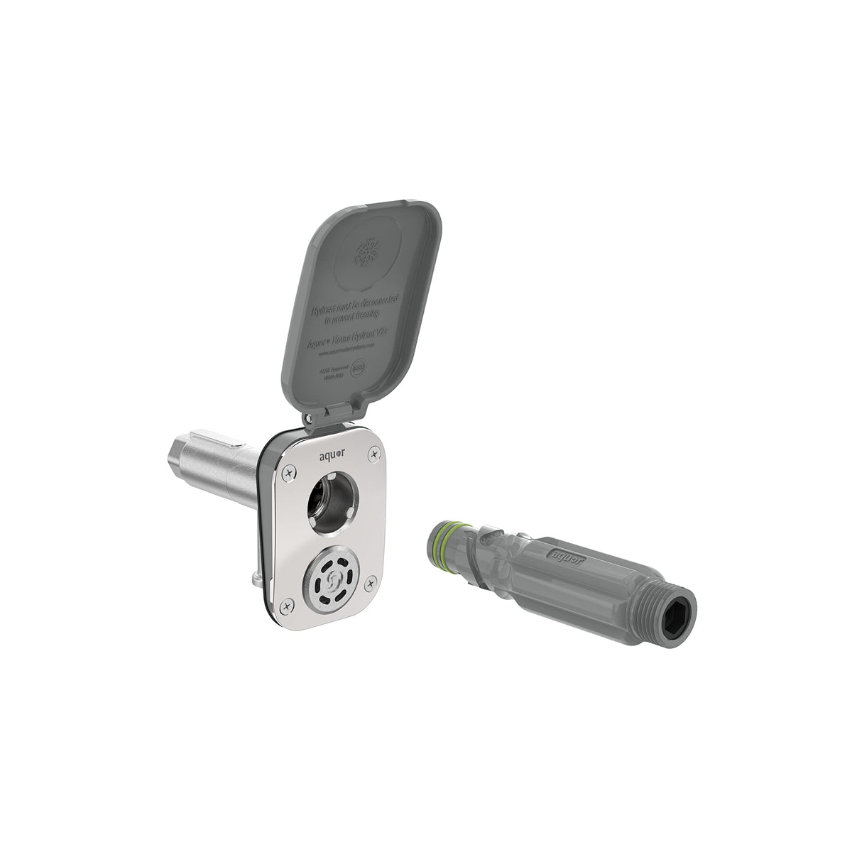 Aquor House Hydrant V2+ front view highlights frost-free protection for exterior spigots.