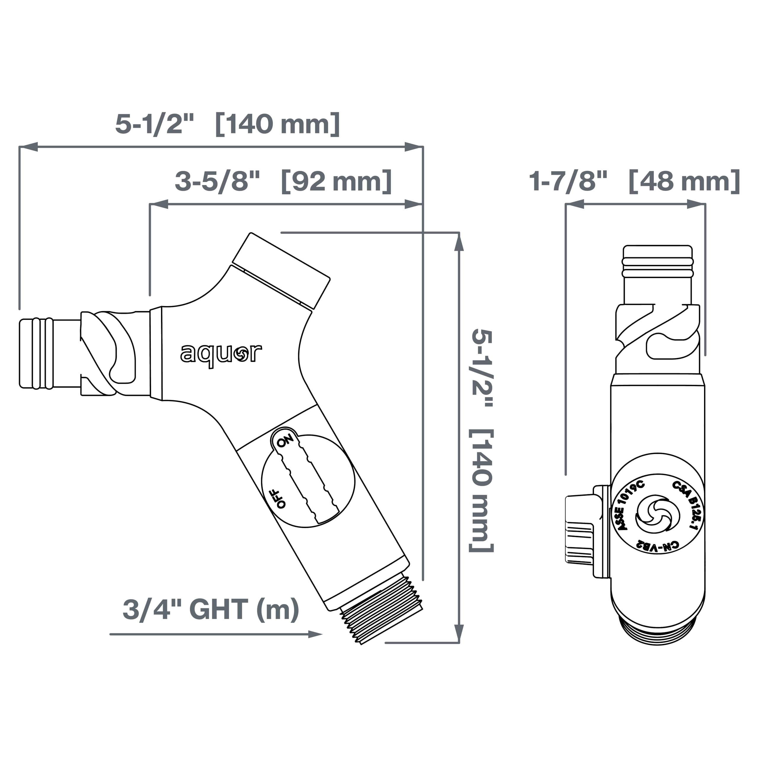 Standard garden hose thread ensures compatibility with most hoses.