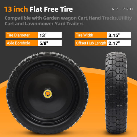AR-PRO 13-inch flat-free tire and wheel, side view for lawn carts
