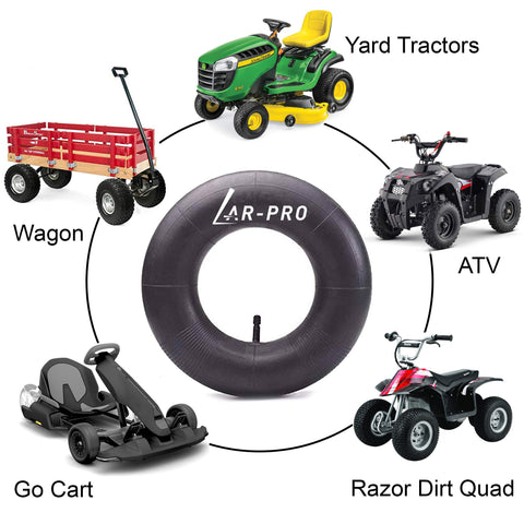 AR-PRO inner tube package shows 2-pack value for lawn mower and cart wheels.