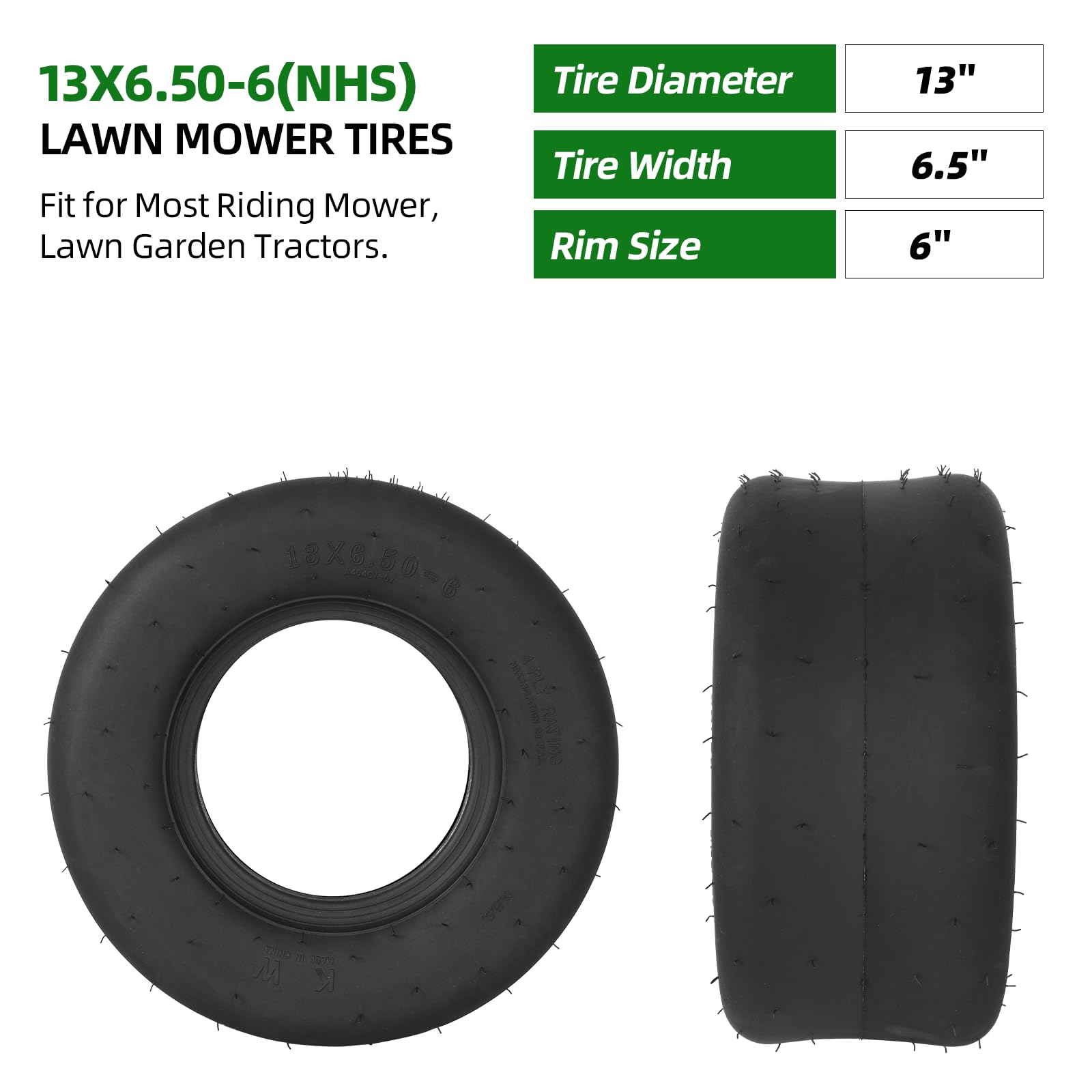 AR-PRO 13x6.50-6 tire tread close-up showing smooth turf contact.