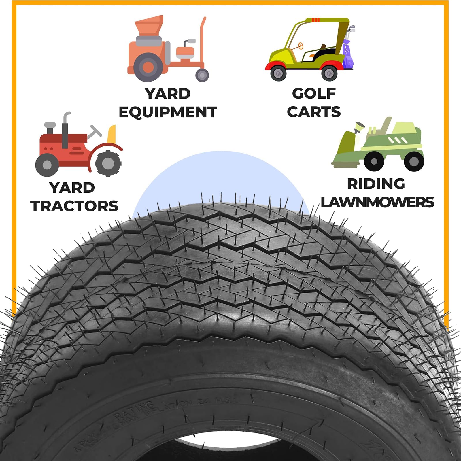 AR-PRO 18x8-50-8 tire use on grass and concrete paths.