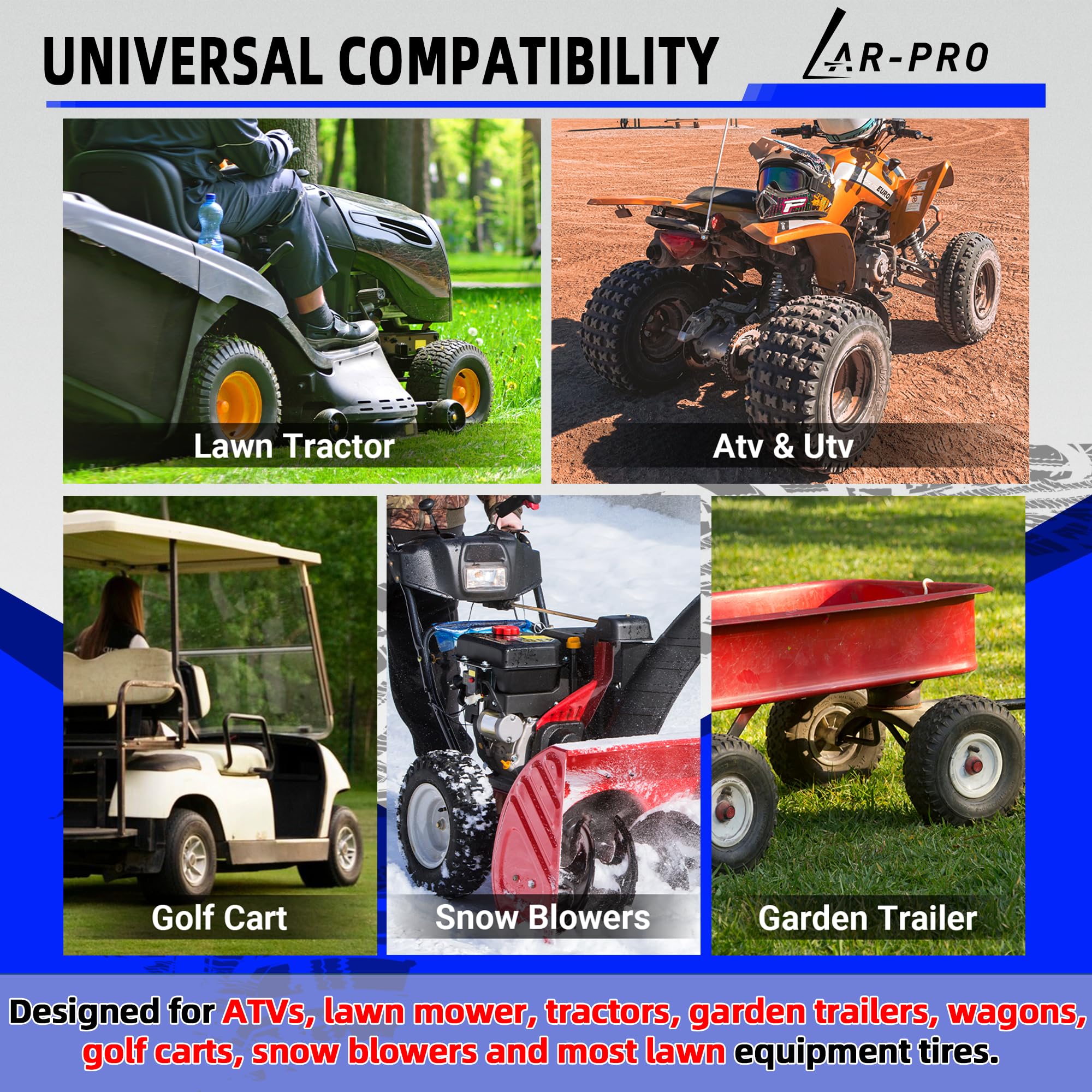 AR-PRO replacement inner tube for mowers with thick butyl body resists flats.