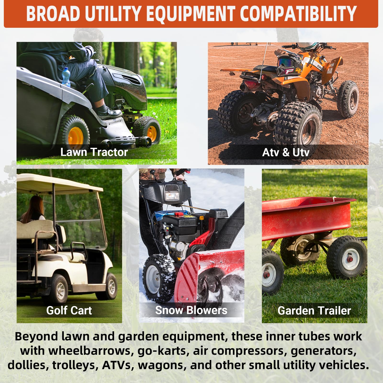 AR-PRO inner tubes compatible with lawn mowers, wheelbarrows, go-karts and more