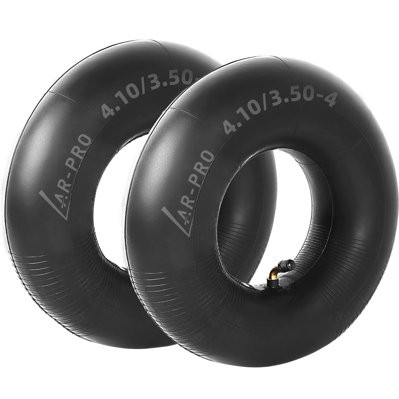 AR-PRO 410-350-4 heavy-duty inner tube with TR-87 bent valve for rugged wheelbarrows.