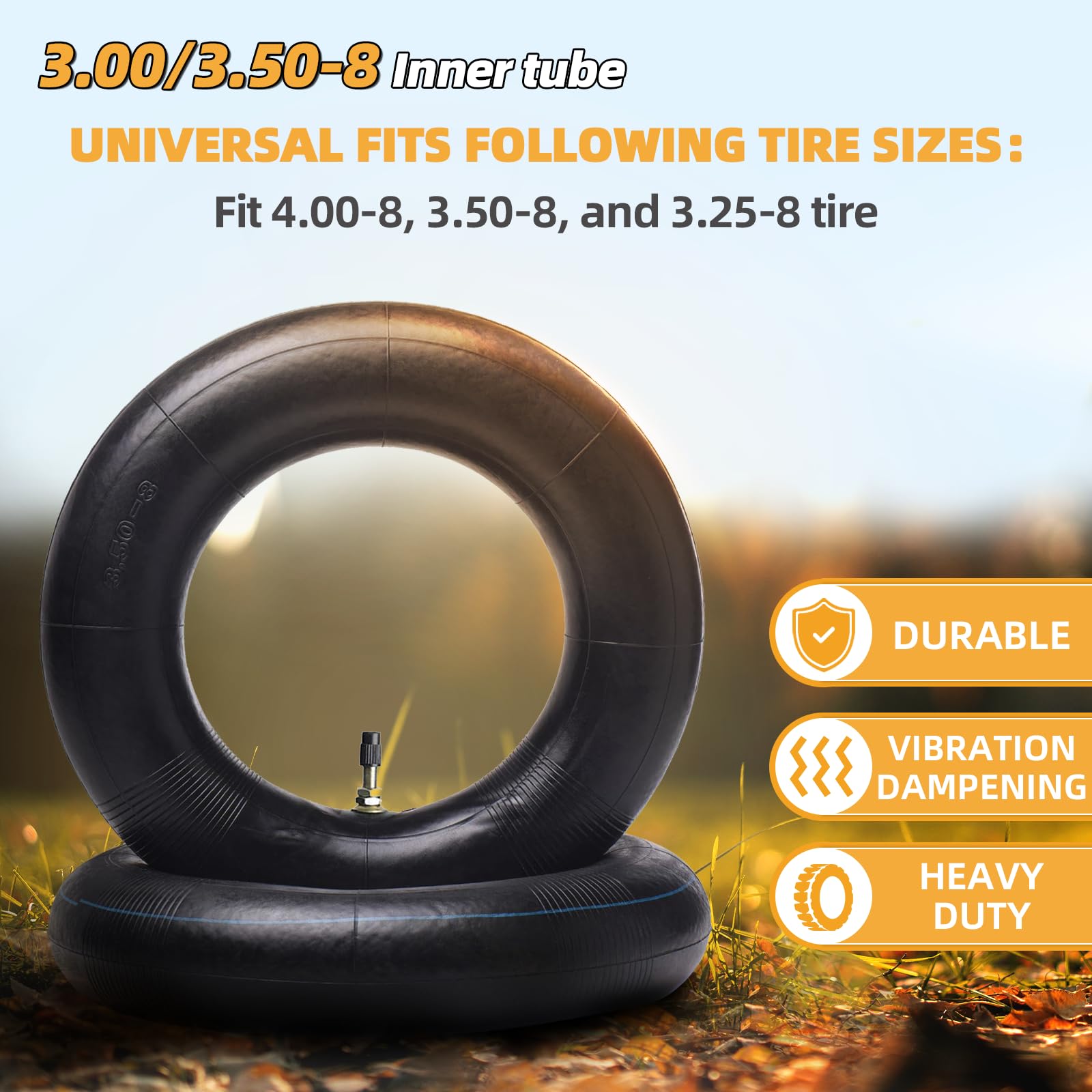 AR-PRO 8-inch rim inner-tube ready for 4.00-8, 3.50-8, and 3.25-8 tires.