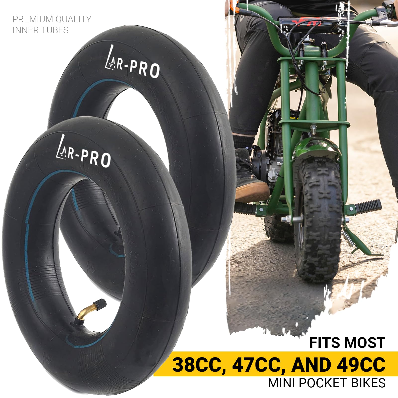 Angled valve stem design on AR-PRO tubes eases inflation and reduces knuckle strain.