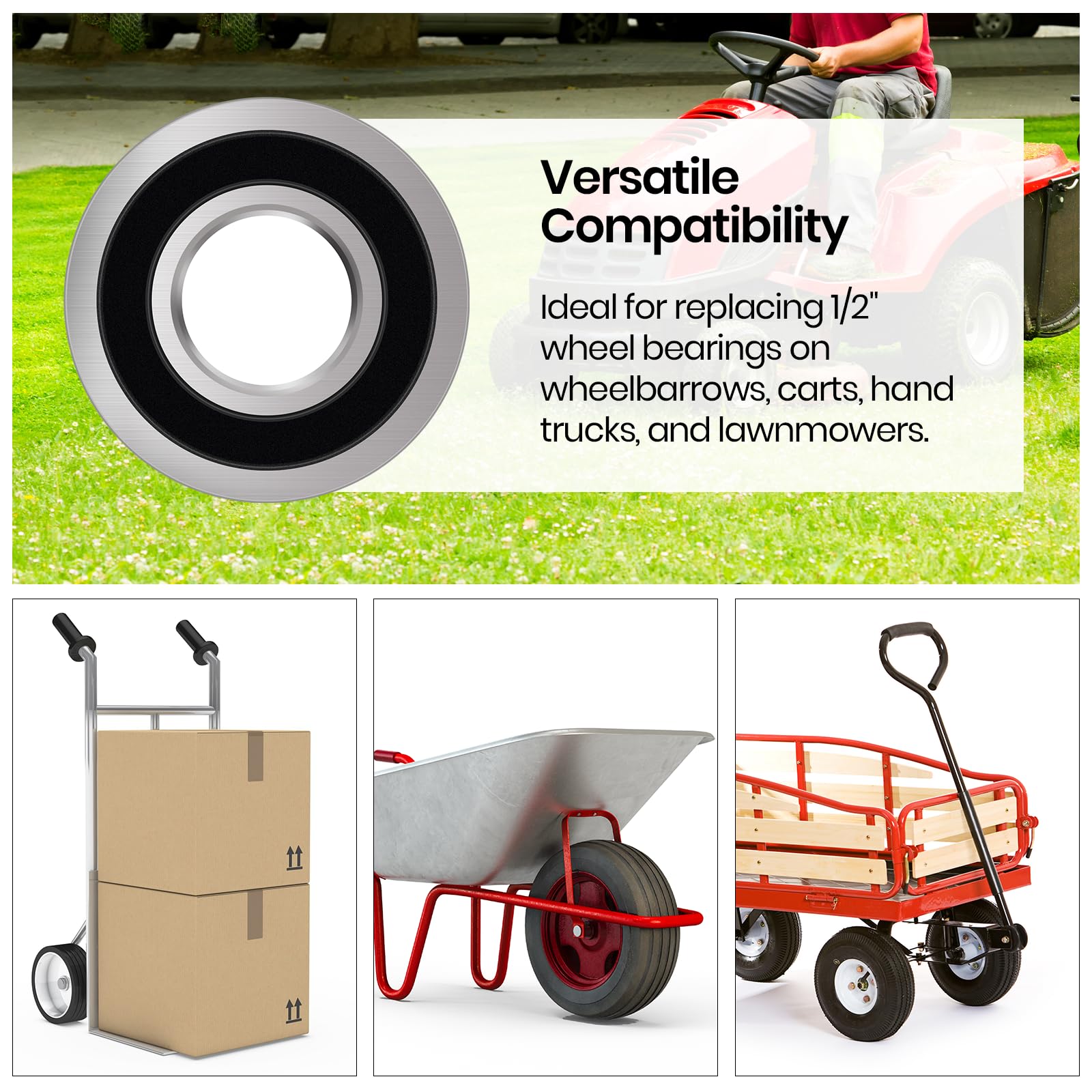 AR-PRO 1/2-inch carbon steel bearing compatible with lawnmowers for reliable rotation.