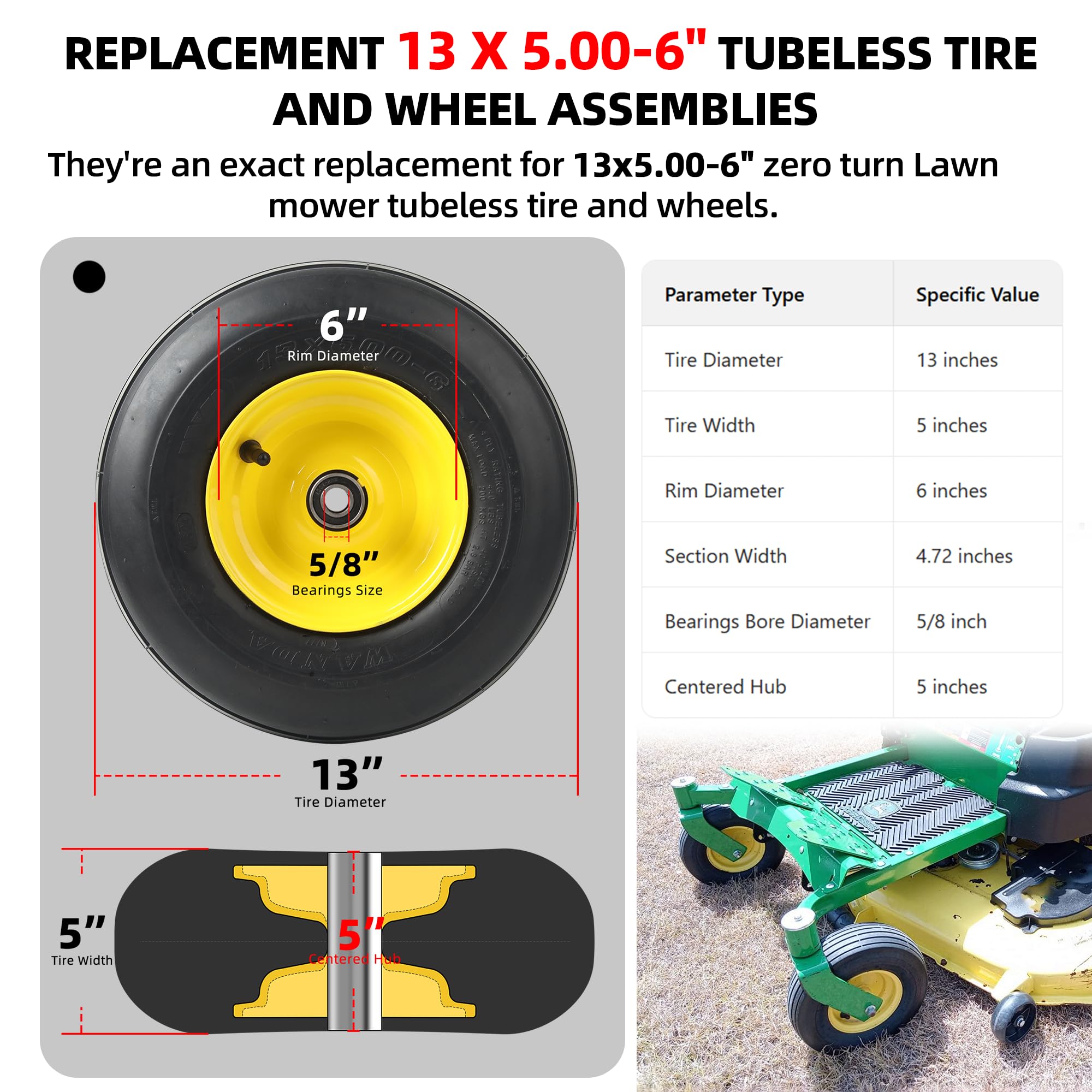 AR-PRO 5-inch centered hub highlights precise fit for stable mowing performance.