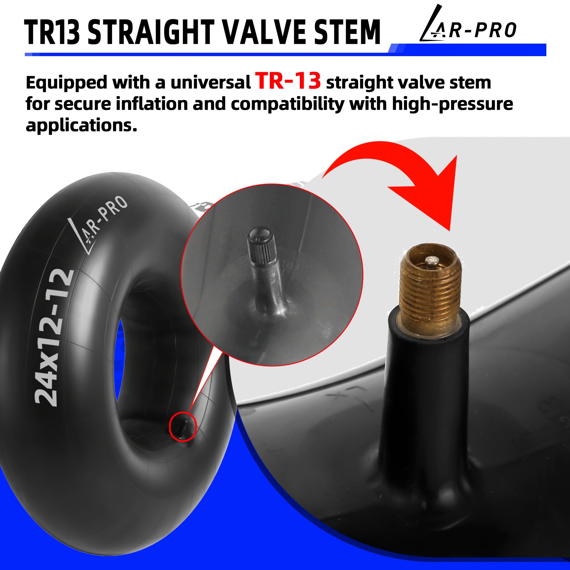 AR-PRO compatibility range diagram from 24x11-12 to 24x13-12 tires
