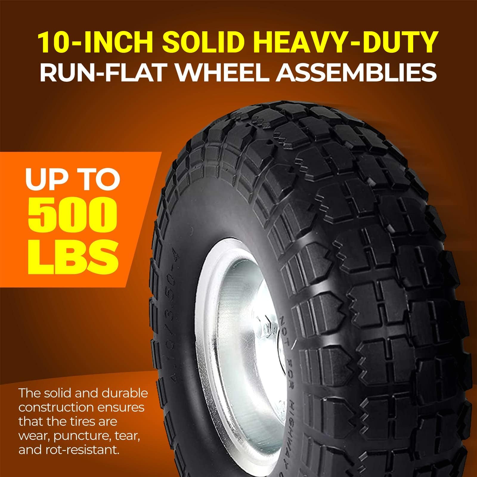 AR-PRO heavy-duty run-flat solid tire with reinforced hub for rugged work.