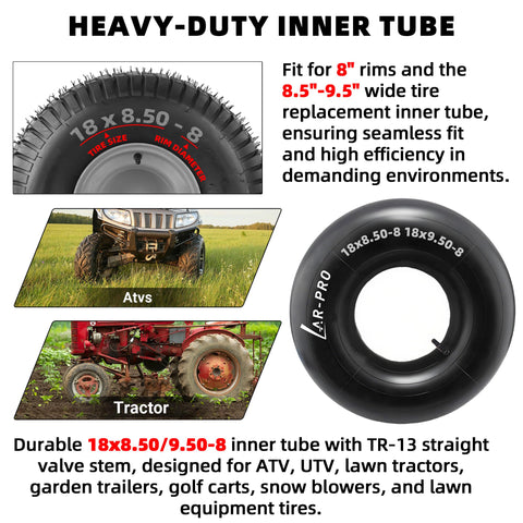 AR-PRO inner tube 18x9.50-8, top view, ideal for high-traction equipment and snow blowers.
