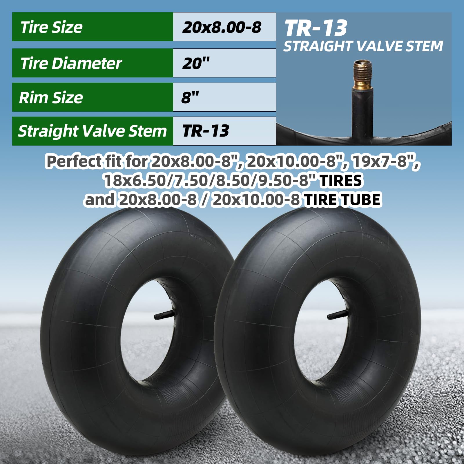 AR-PRO inner tube 20x10-8 with TR13 stem supports golf carts and garden trailers