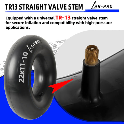 AR-PRO inner tube designed for multiple tires including 18x10-10 to 22x11-10.