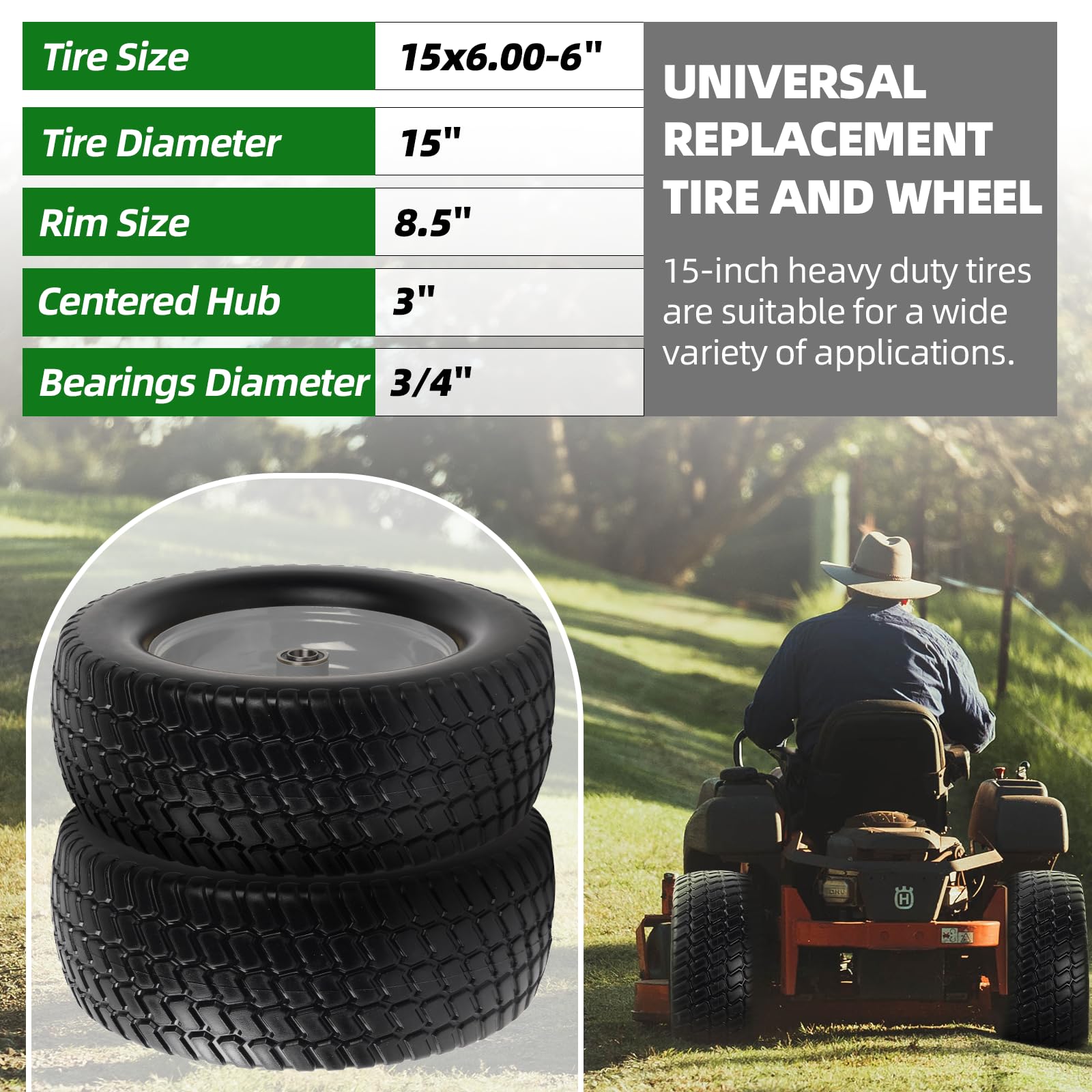 AR-PRO front tire wheel compatible with John Deere mowers