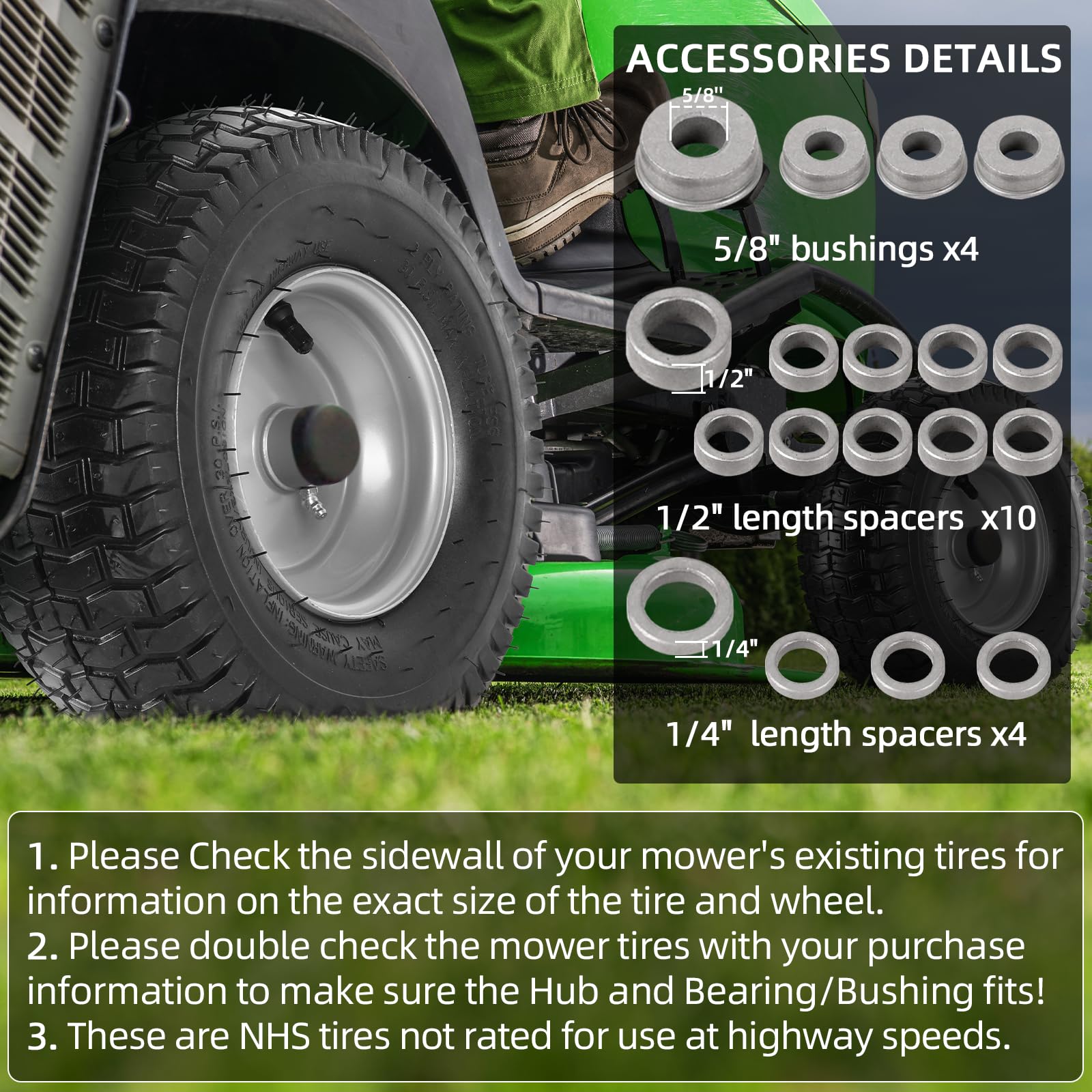 AR-PRO turf-friendly tire on a lawn tractor demonstrates gentle surface contact.