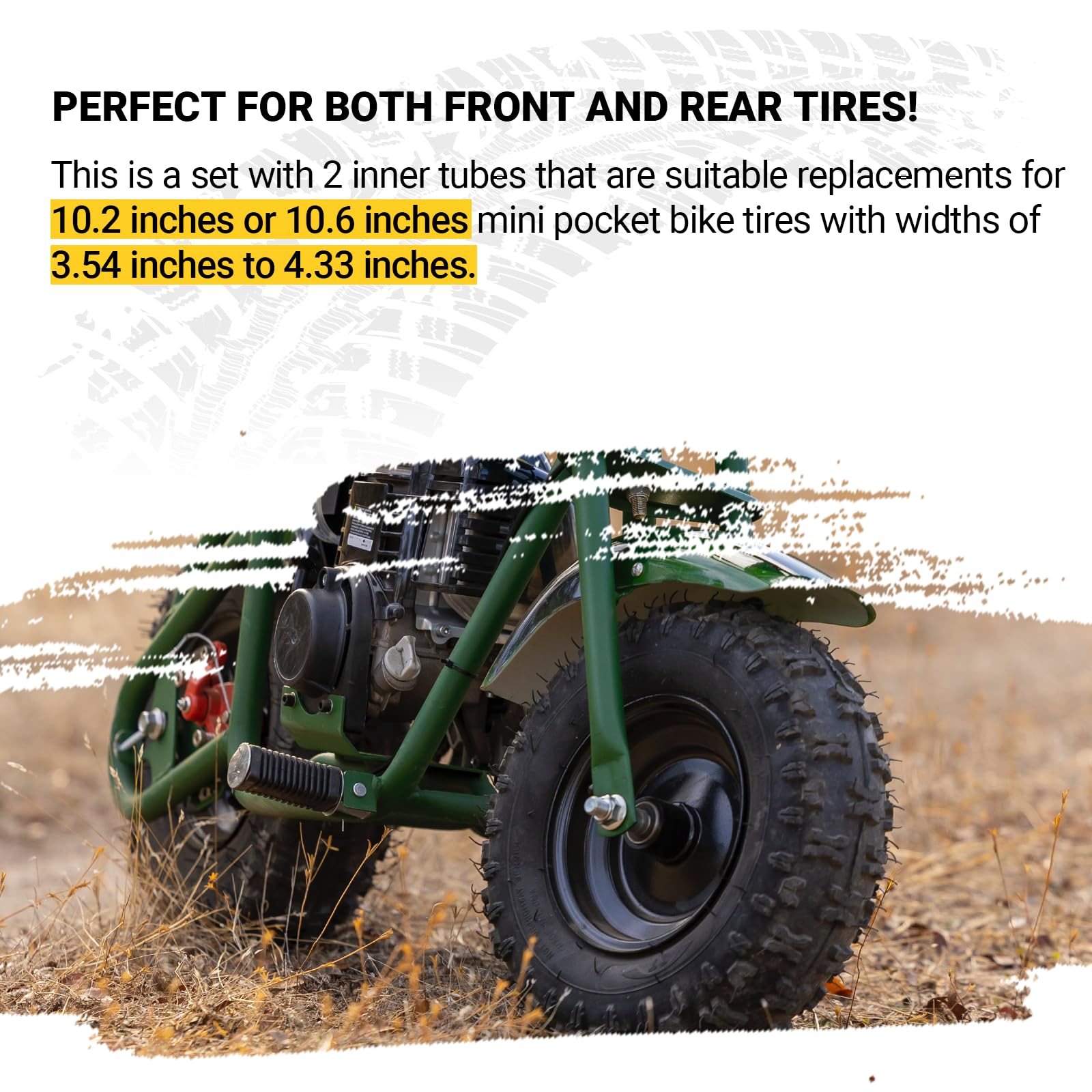 Ideal replacement for 90/65-6.5 and 110/50-6.5 tires on various bikes.