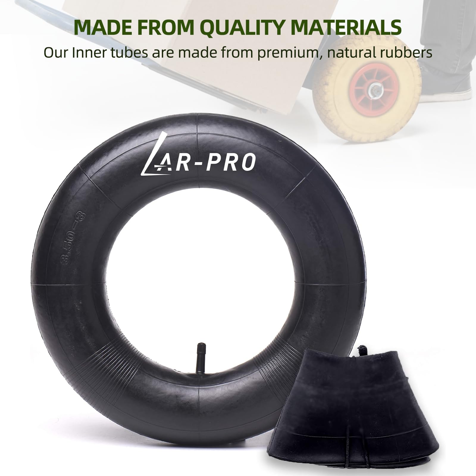 AR-PRO premium rubber inner-tube fits wheelbarrows and carts with 8-inch rims