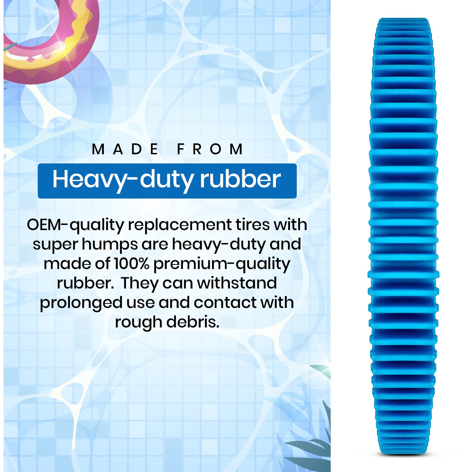 AR-PRO replacement tires Super Hump compatibility chart indicating fit with Poolvergnuegen devices.