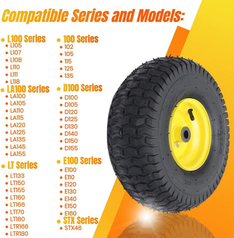 AR-PRO riding mower compatibility check for front tire and wheel assemblies.