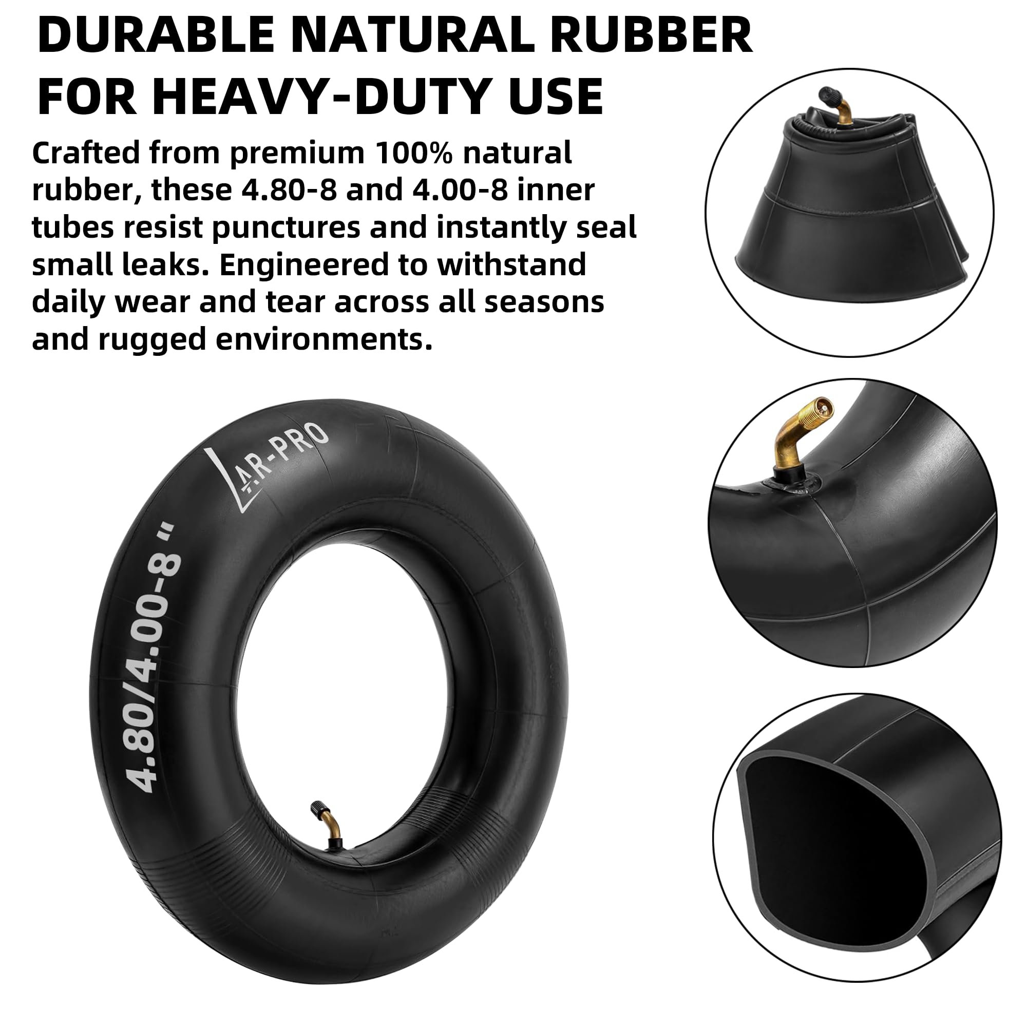 AR-PRO 4.80-8 tube delivers a smoother ride on rough terrain.