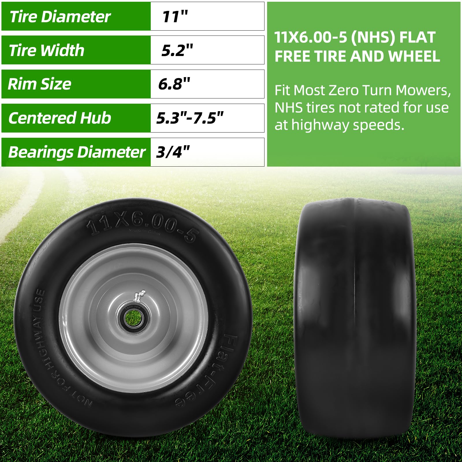 AR-PRO solid rubber 11x6-5 tire enhances puncture resistance and ride comfort.