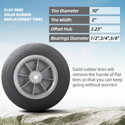 AR-PRO solid rubber wheel assembly, 10 inch, for hand trucks and wheelbarrows.