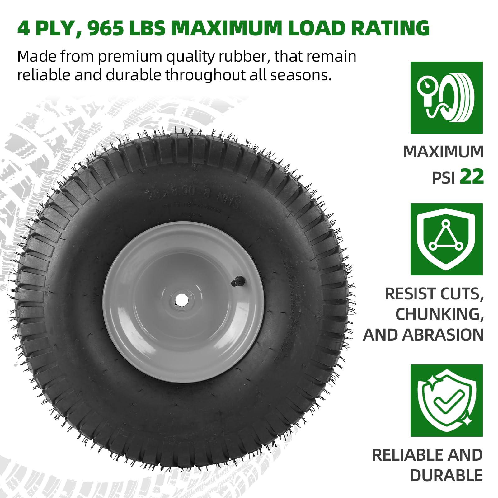 Pair of AR-PRO tires and steel rims ready for easy mower installation.