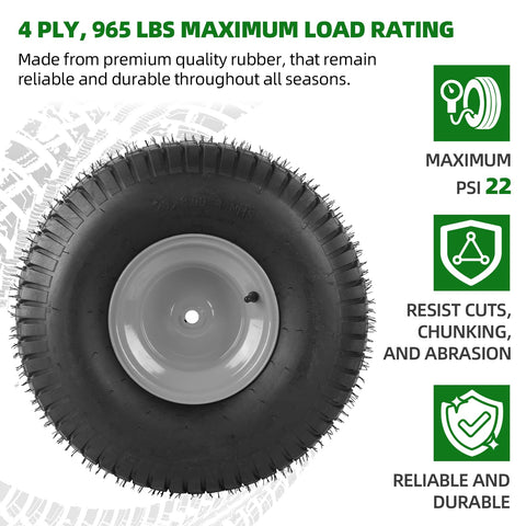 Pair of AR-PRO tires and steel rims ready for easy mower installation.