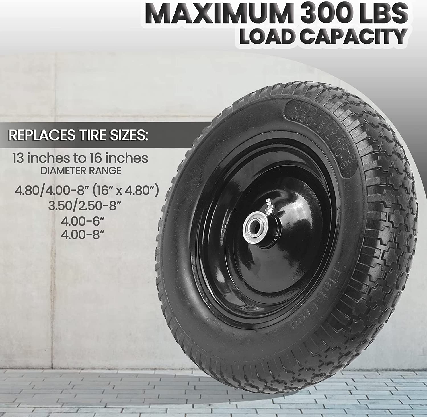AR-PRO solid tire with 3in hub fits 5/8in axles for stable replacement