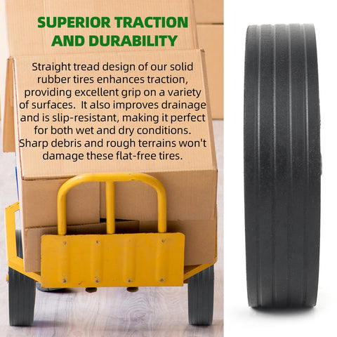 AR-PRO straight tread solid rubber tire—enhanced traction on wet and dry surfaces.