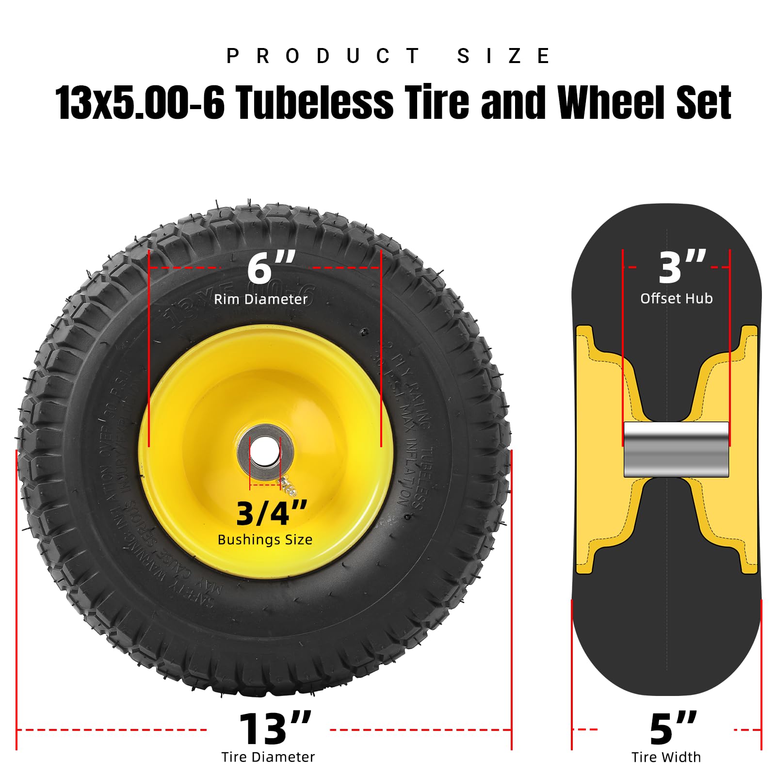 AR-PRO tubeless 4-ply turf tire 13x5-00-6 delivers reliable traction for lawns.