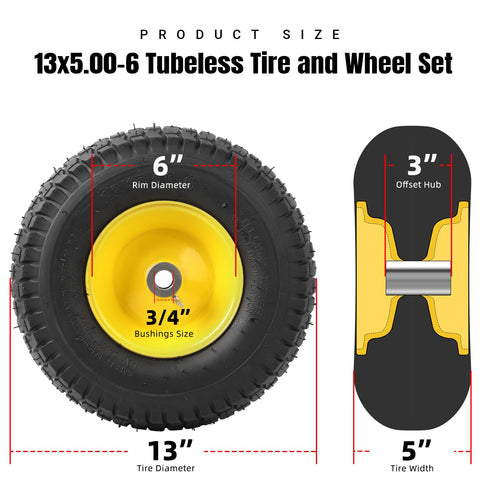 AR-PRO tubeless 4-ply turf tire 13x5-00-6 delivers reliable traction for lawns.