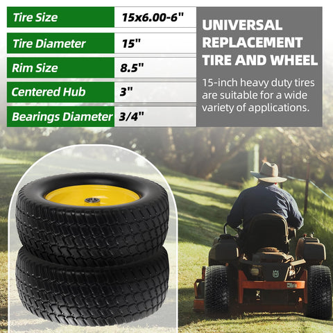 AR-PRO two-pack front tire wheels ready for installation on a mower