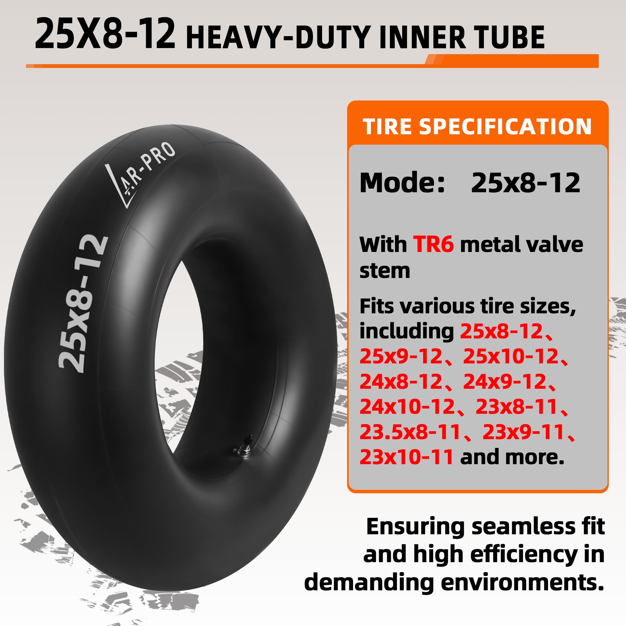 AR-PRO universal 25x9-12 inner tube with wide tire compatibility