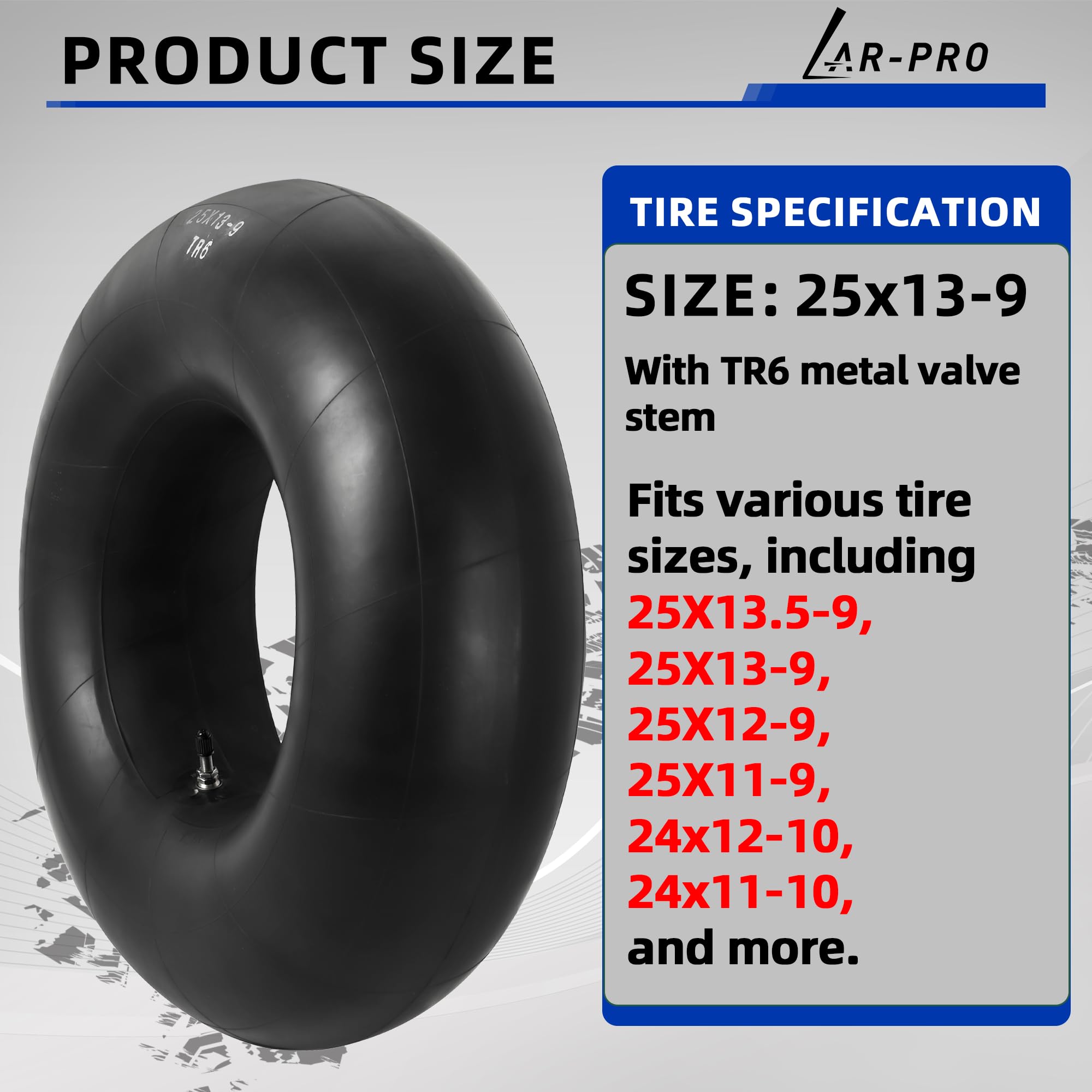 AR-PRO universal compatibility fits multiple tire sizes for ATVs and lawn equipment.