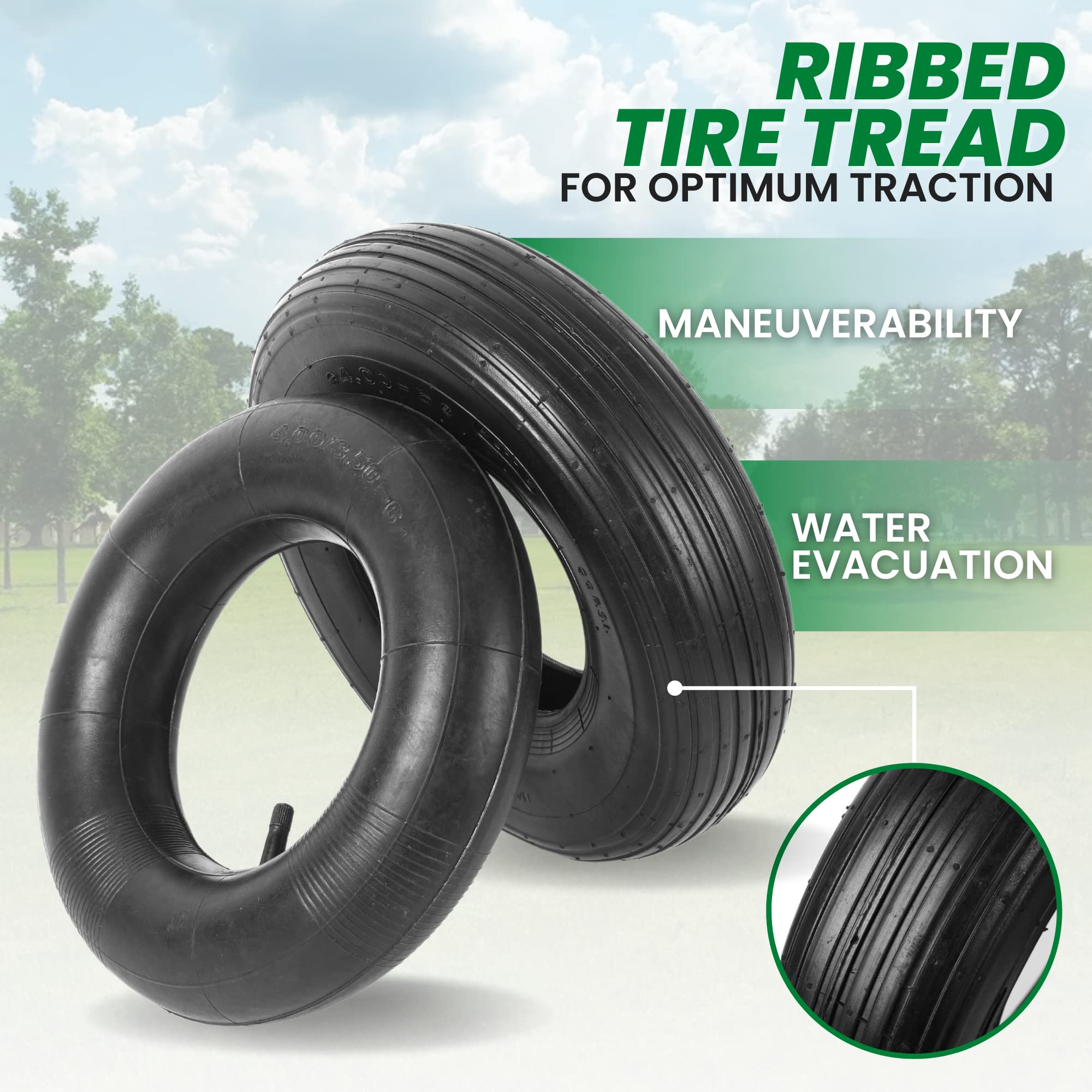AR-PRO universal fit 13 tire adapts to many carts and wheelbarrows.
