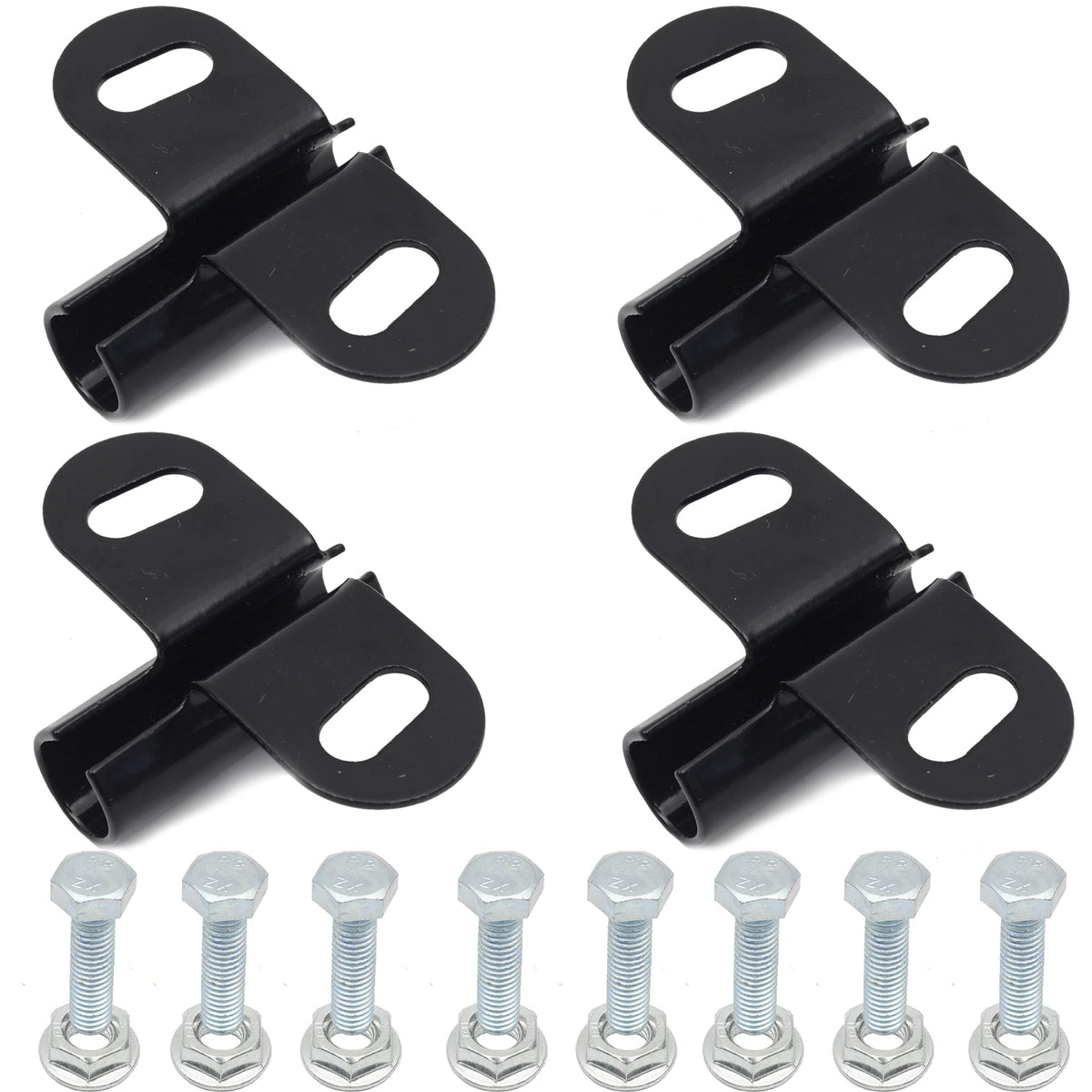 AR-PRO wheelbarrow axle bracket set—front view shows sturdy black finish and compact design.